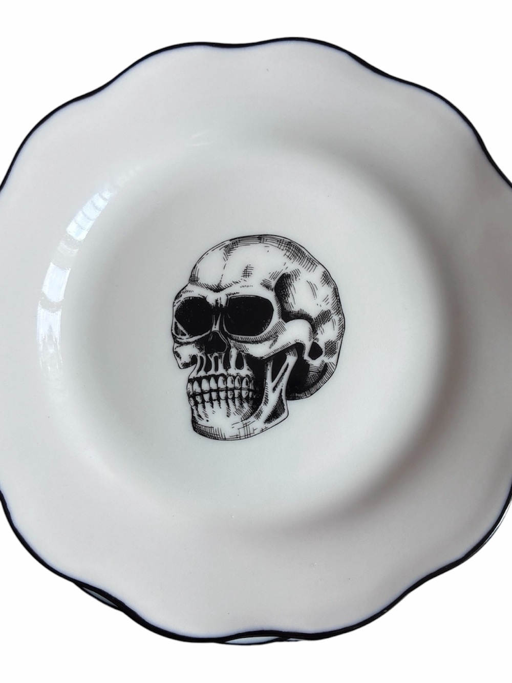 White Scalloped Ceramic Halloween Themed Appetizer Set of Four Plates